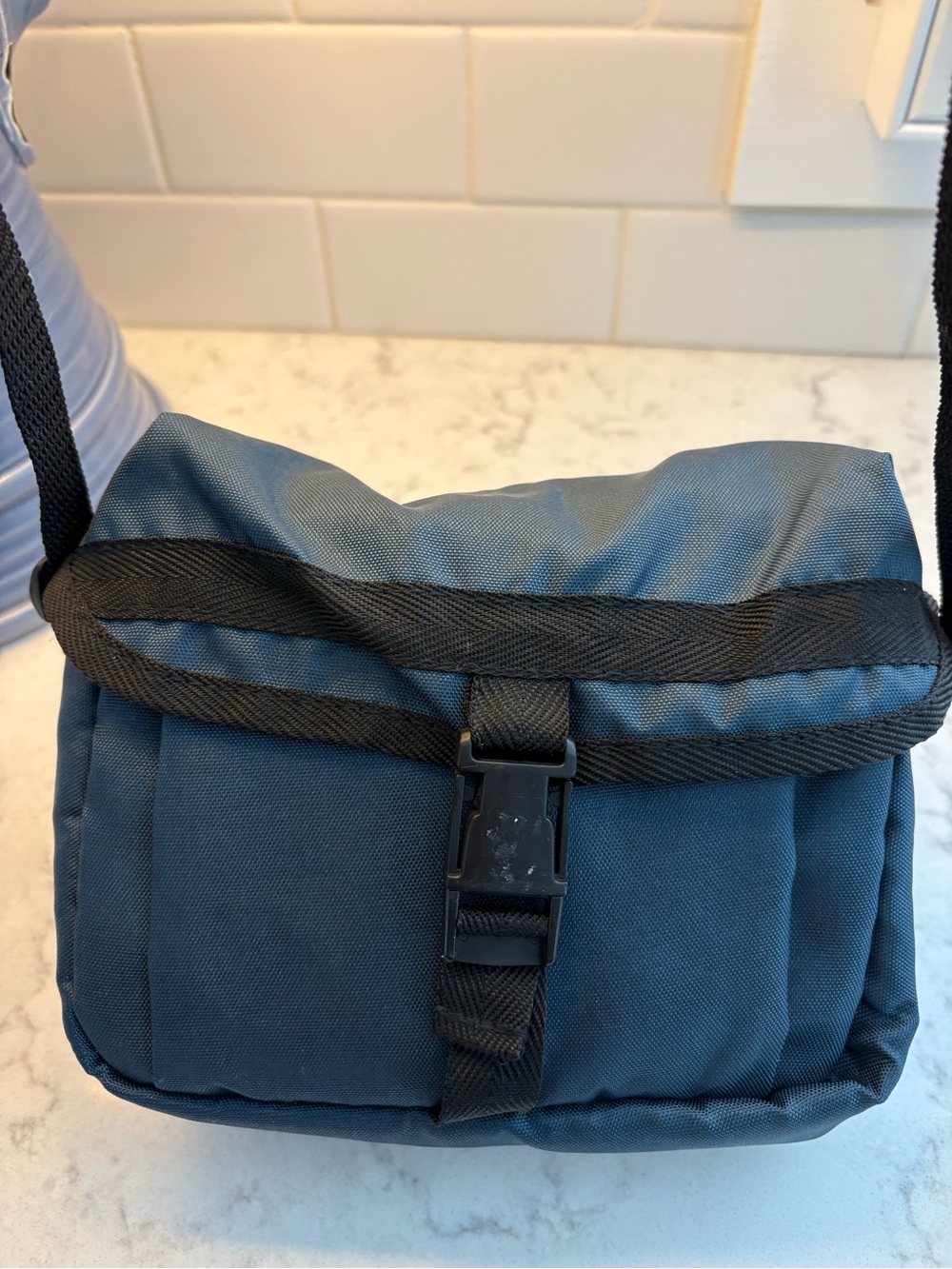 Vintage Vivitar Navy Camera Bag with Adjustable Black Strap